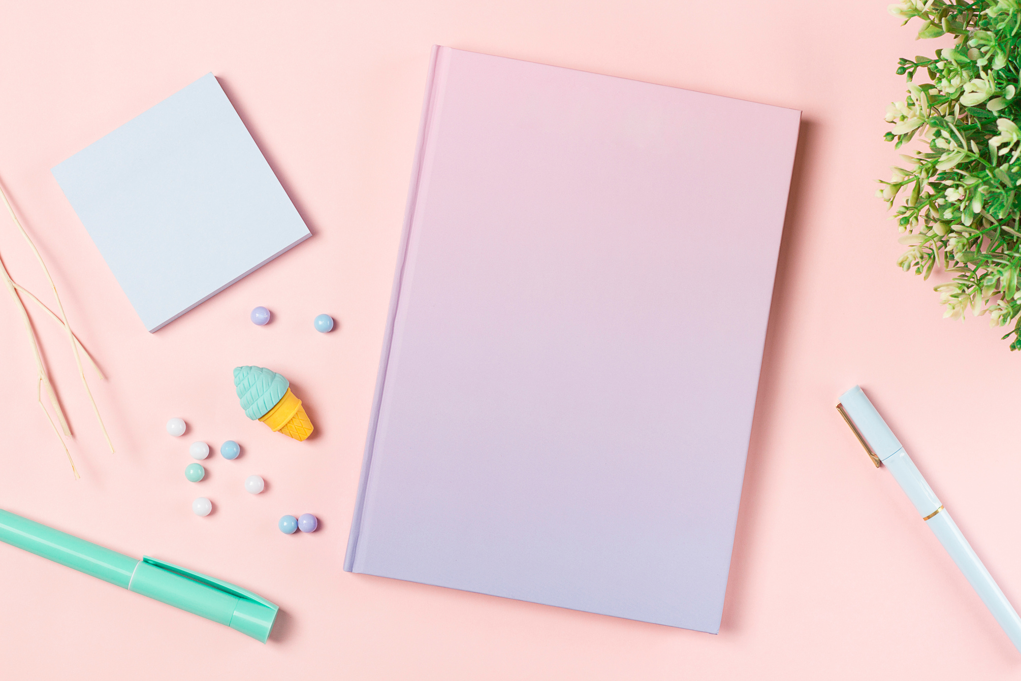 flat lay stationery on work desk