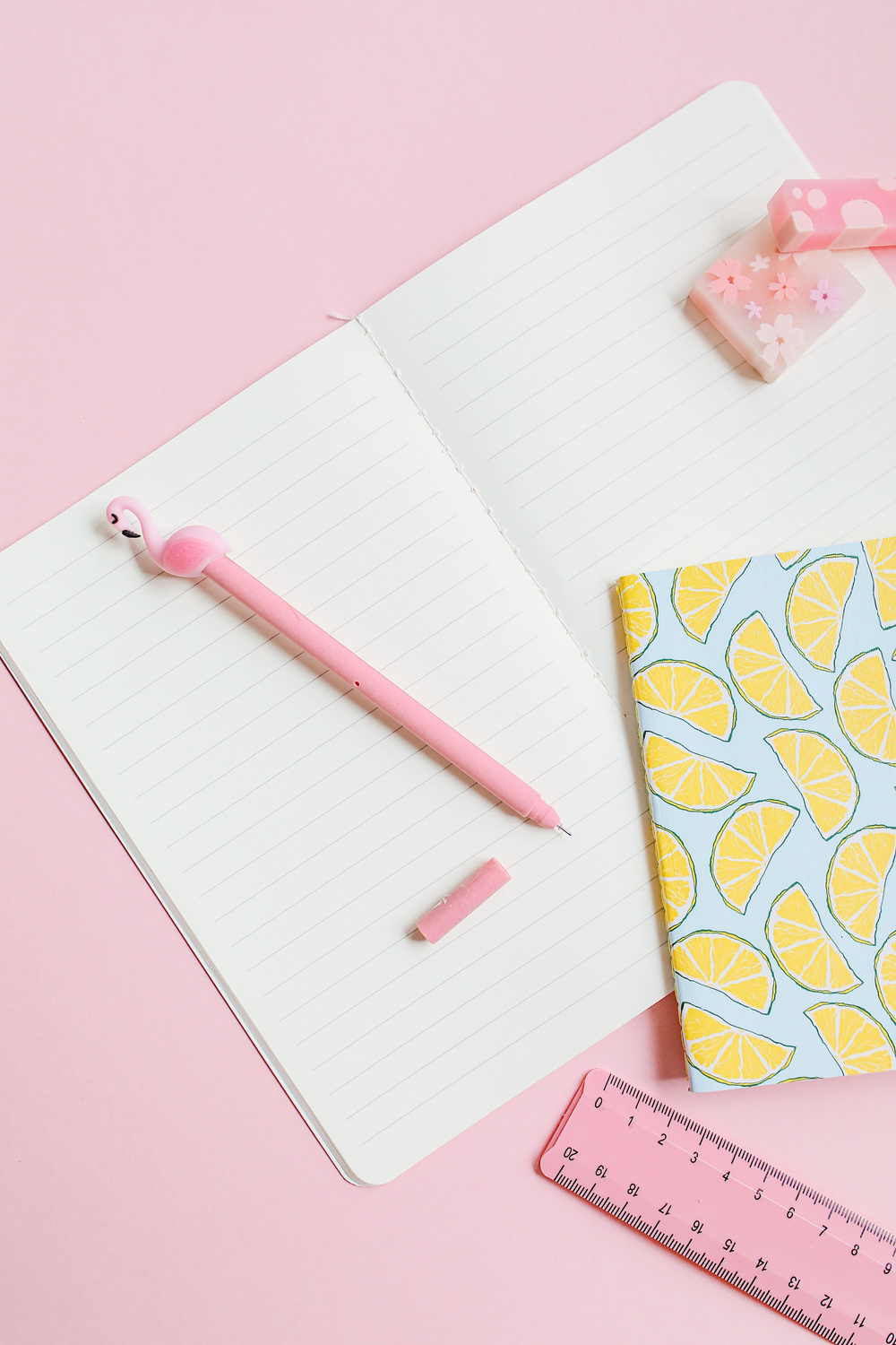 Pastel Stationery on Pink Background