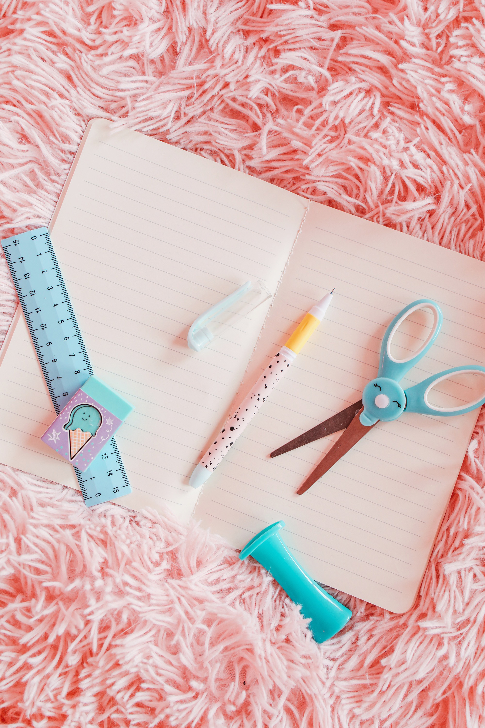 Pastel Stationery on Pink Rug